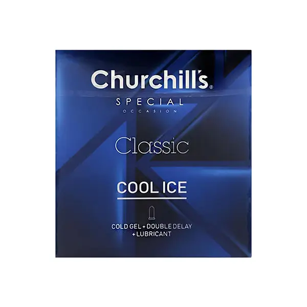 کاندوم چرچیلز ساده تاخیری مضاعف و خنک کننده 3 عددی مدل Classic Cool ice