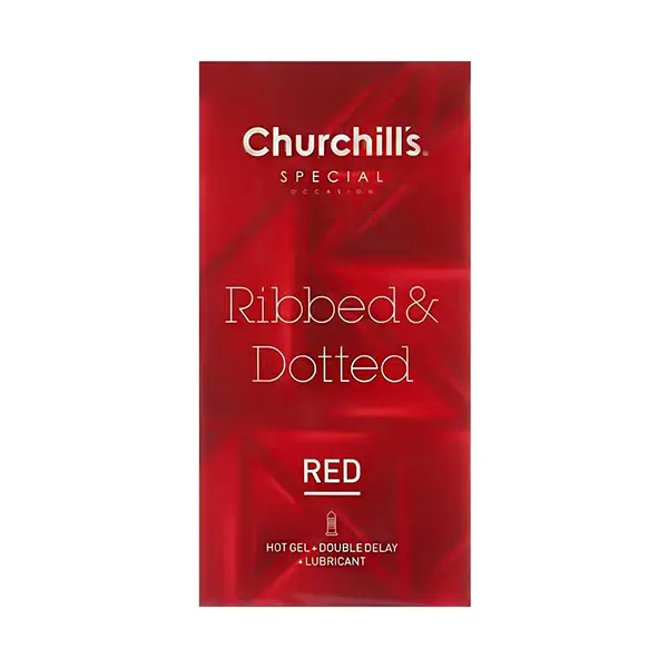 کاندوم چرچیلز خاردار شیاردار حاوی روان کننده و تاخیری مضاعف و ژل گرم 12 عددی مدل Red
