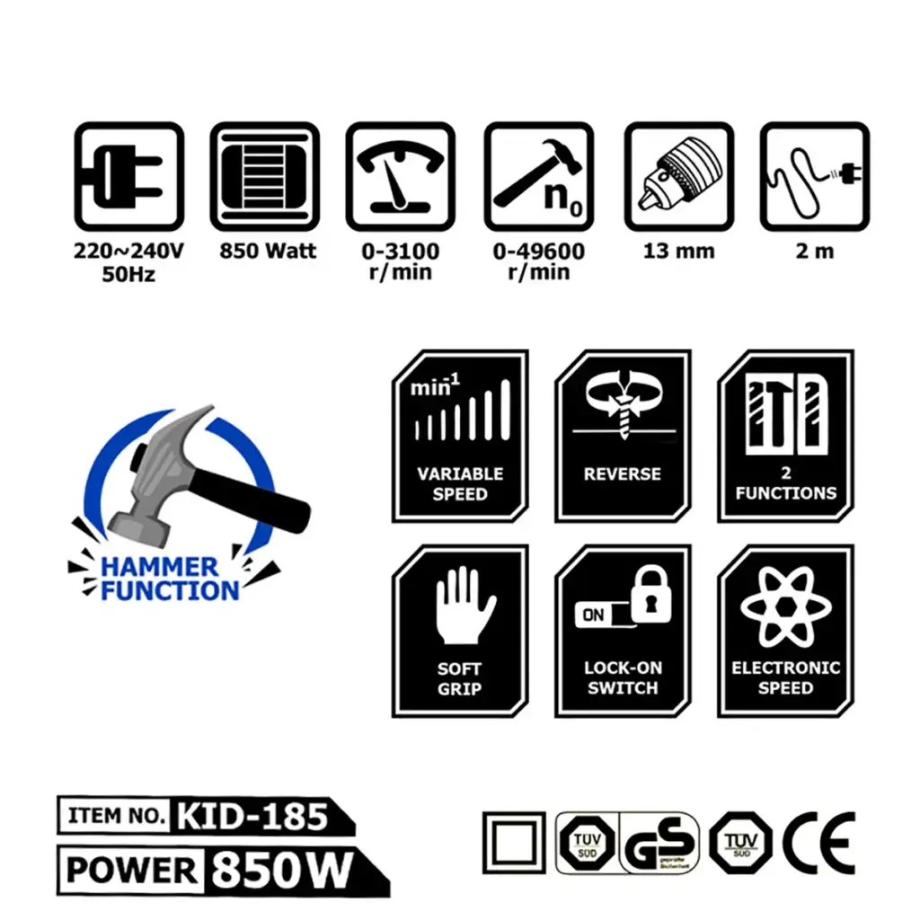 دریل چکشی کنزاکس مدل KID-185