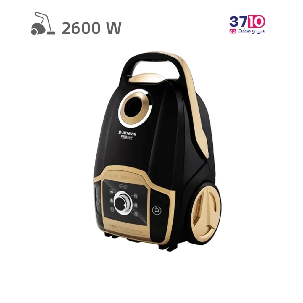 جاروبرقی کیسه ای بنس BENESS مدل 6PRO مشکی طلایی عکس از روبرو