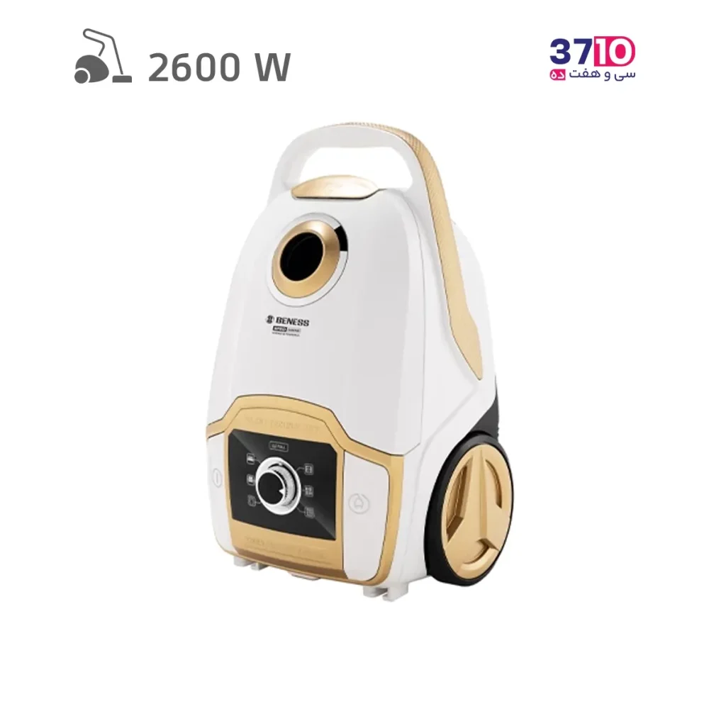 جاروبرقی کیسه ای بنس BENESS مدل 6PRO سفید طلایی عکس از روبرو