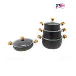 سرویس قابلمه 8 پارچه لاوان مدل لاکچری مشکی از روبرو