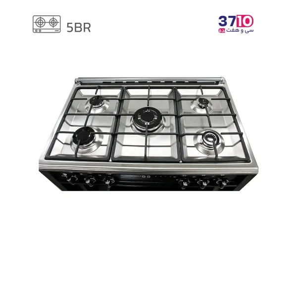 اجاق طرح فر پادیسان مدل 5002 بدنه مشکی رویه استیل عکس از بالا