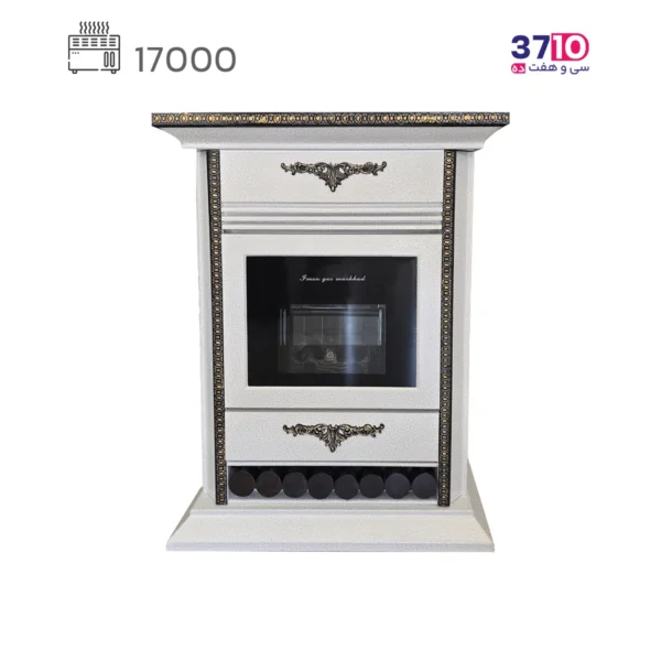 بخاری شومینه ایمن گاز مشهد 17000 چکشی سفید طلایی مدل شادلین کلاسیک B عکس از محصول