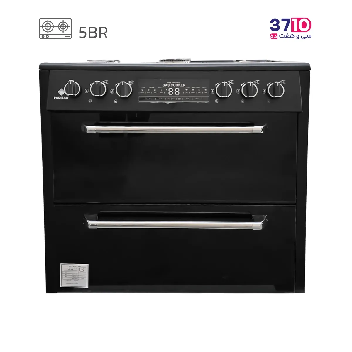 Padisan-905-B-gas-stove (1) اجاق طرح فر پادیسان PADISAN مدل K905B کشودار بدنه تمام لعاب مشکی عکس از محصول